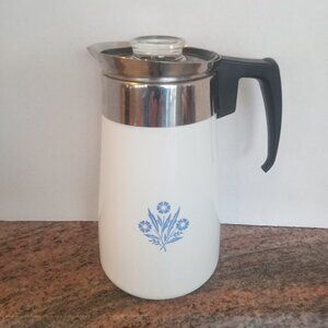 Vintage Corning Ware Blue Cornflower Stovetop Coffee Percolator Pot